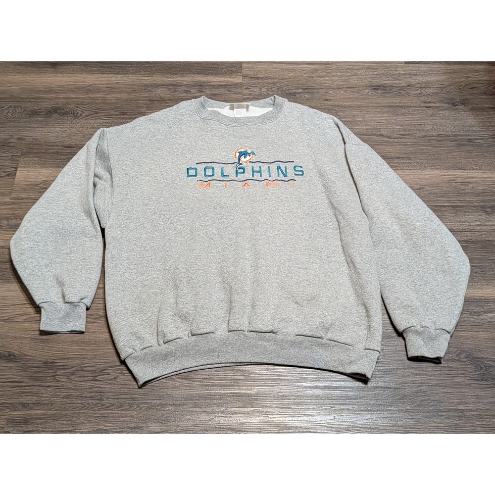 Vintage Logo Athletic Miami Dolphins NFL Sweatshirt Gray 2XL 801 LA Made Canada